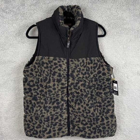 P.J. Salvage Live Life Cozy Sherpa Animal Print Puffer Vest Cocoa Size M NWT - Picture 3 of 9